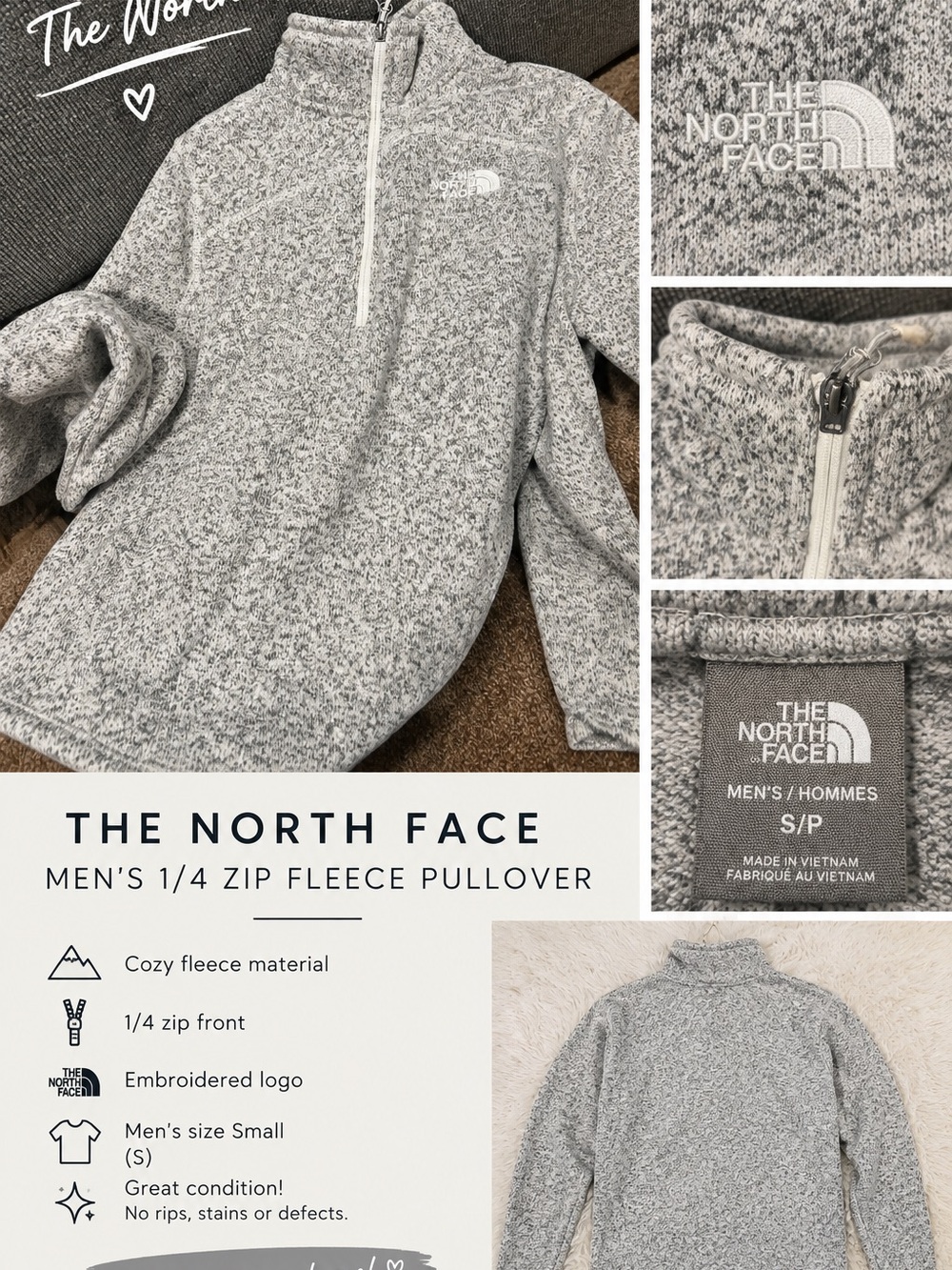The North Face Men's Gray Heather 1/4 Zip Fleece Pullover